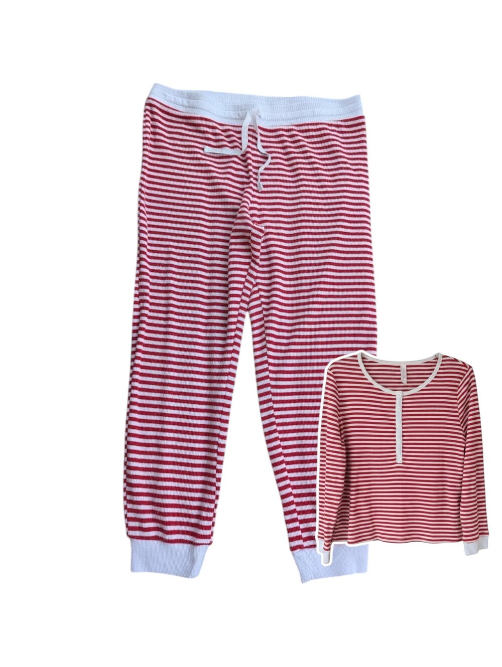 Auden XL Red White Stripe Thermal Pajama Set Waffle Lounge Sleepwear 22x24 18x27